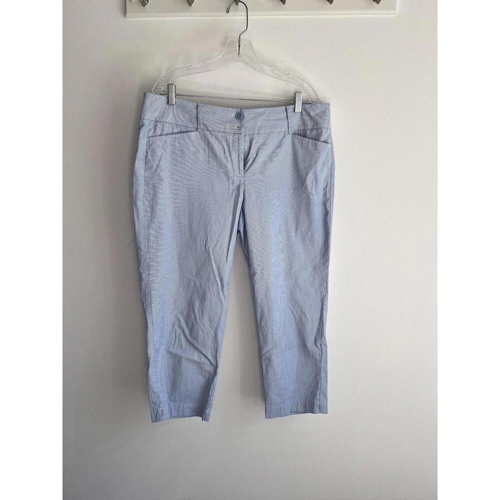 LOFT Women's Original Crop Pants Blue and White Stripes Seersucker - Size 14